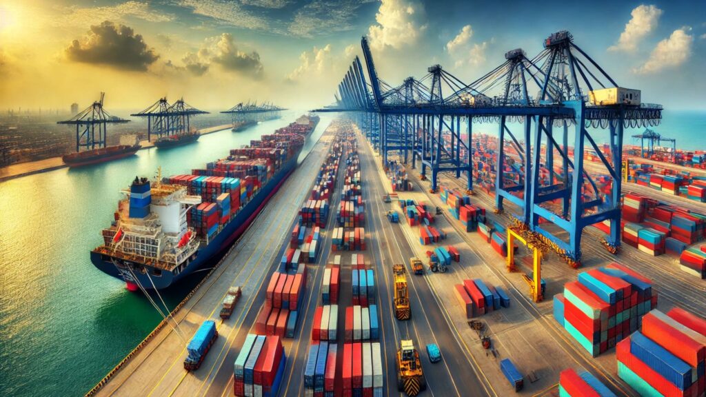 A view of shipping containers stacked at a container terminal in Nigeria